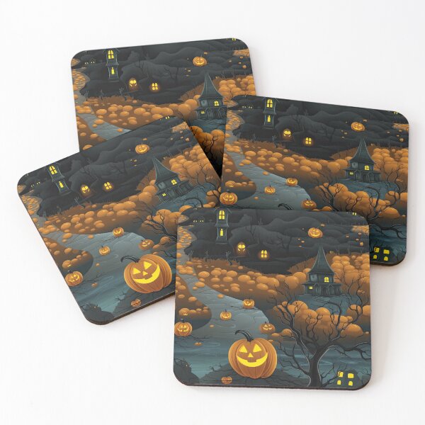 Item preview, Spooky Haunted House and Jack-o'-Lanterns Halloween Pattern designed and sold by hookline.