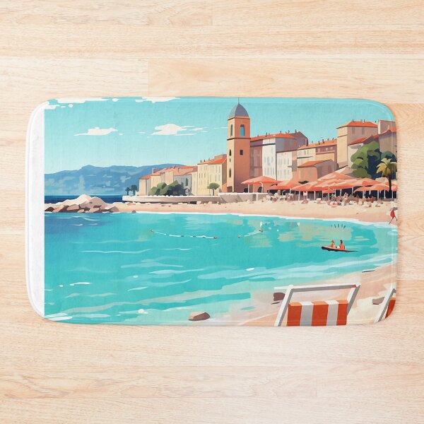 Item preview, A French Riviera landscape summer vibes illustration designed and sold by WallWhimsyWorks.