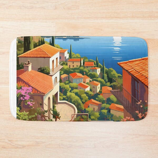 Item preview, A French Riviera landscape summer vibes illustration designed and sold by WallWhimsyWorks.