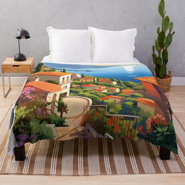 Item preview, A French Riviera landscape summer vibes illustration designed and sold by WallWhimsyWorks.