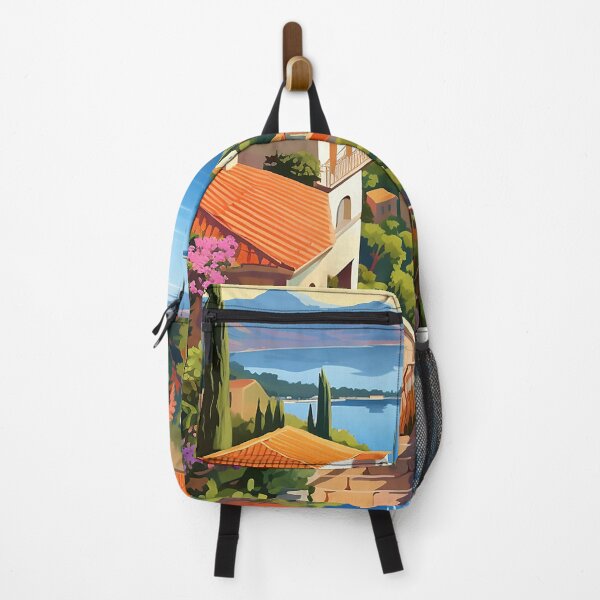 Item preview, A French Riviera landscape summer vibes illustration designed and sold by WallWhimsyWorks.
