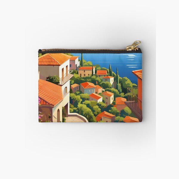 Item preview, A French Riviera landscape summer vibes illustration designed and sold by WallWhimsyWorks.