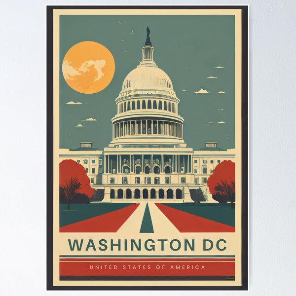 Item preview, Washington DC Vintage Minimal Retro Travel Poster designed and sold by Inari Designs.