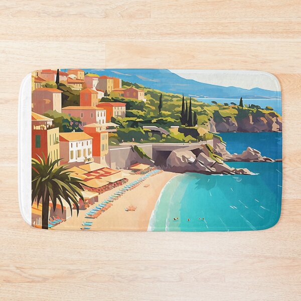 Item preview, A French Riviera landscape summer vibes illustration designed and sold by WallWhimsyWorks.
