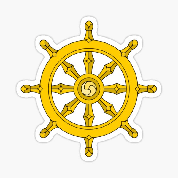 Print, Dharmachakra, Wheel of Dharma. #Dharmachakra #WheelofDharma #Wheel #Dharma #znamenski #helm #illustration #rudder #captain #symbol #design #vector #art #decoration #sign #anchor #antique #colorimage Sticker