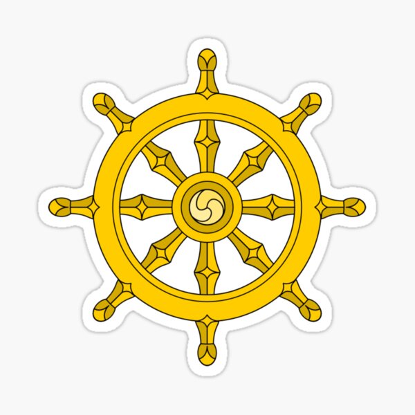 Dharmachakra, Wheel of Dharma. #Dharmachakra #WheelofDharma #Wheel #Dharma #znamenski #helm #illustration #rudder #captain #symbol #design #vector #art #decoration #sign #anchor #antique #colorimage  Sticker