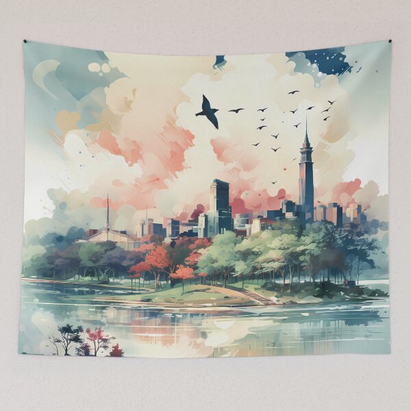 Item preview, Cityscape With Birds In The Sky designed and sold by alacaz.
