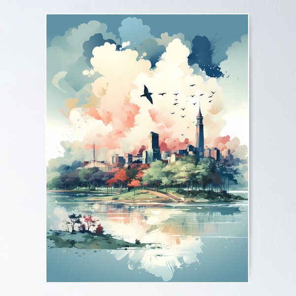 Item preview, Cityscape With Birds In The Sky designed and sold by alacaz.