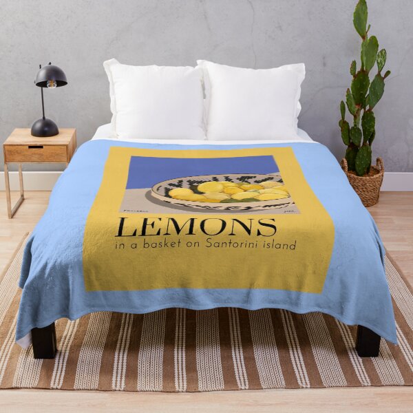 Item preview, LEMONS IN A BASKET ON SANTORINI ISLAND Illustration with yellow lemons and green limes in a wicker basket designed and sold by Posteria.
