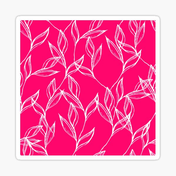 Item preview, White hand painted leaves on bright pink bg designed and sold by Nicola-Rowe.