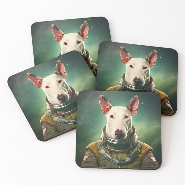 Item preview, portrait of a bull terrier dog in a spacesuit against the background of space designed and sold by JoBlack1.