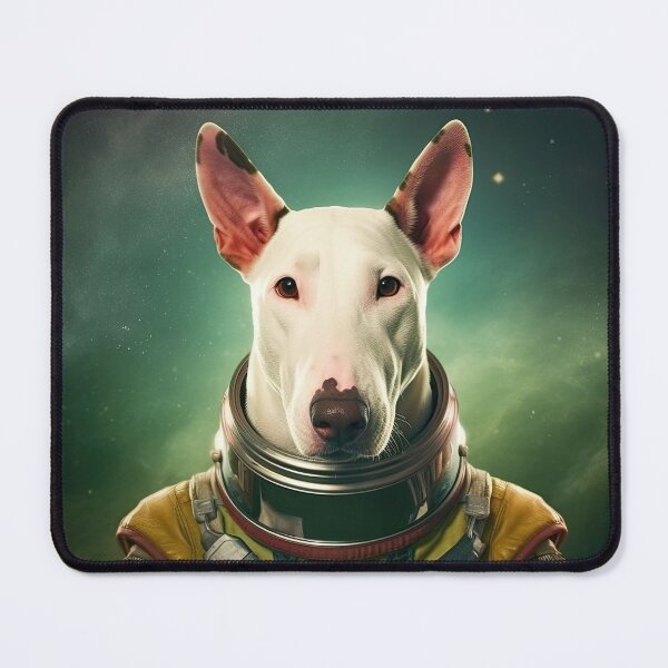 Item preview, portrait of a bull terrier dog in a spacesuit against the background of space designed and sold by JoBlack1.