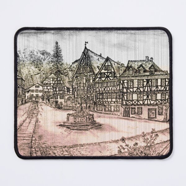 Item preview, Miltenberg Market Square Drawing, Germany, Golden-brick Old Photo Effect - A Timeless Tapestry of Bavarian Charm designed and sold by studioSharonKay.