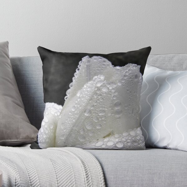 Water Driplets on White Tulip Throw Pillow
