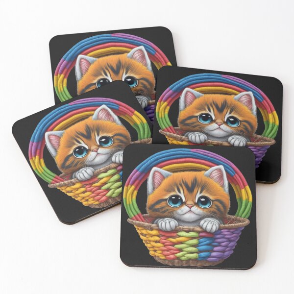 Item preview,  A sweet anime cat peeking out of a rainbow basket. designed and sold by NewtBoo.