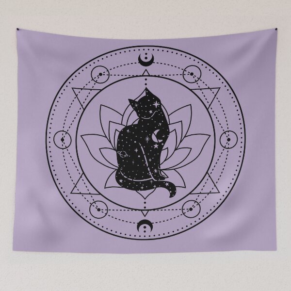 Item preview, Black cat and lotus magic circle designed and sold by Enchantea.