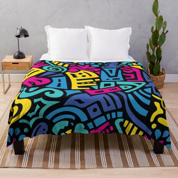 Item preview, Totally Rad 80s Graffiti Fun Art - blue, magenta, yellow, teal, navy designed and sold by Arubi-Art.