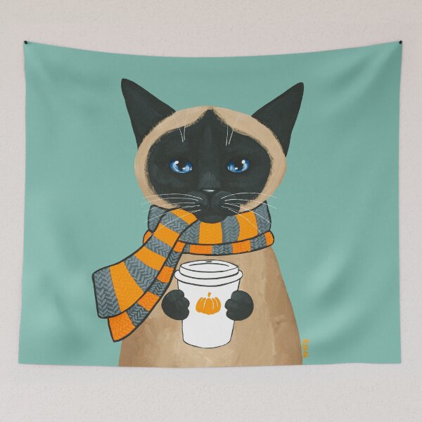 Item preview, Autumn Siamese Coffee Cat designed and sold by KilkennyCat Art.