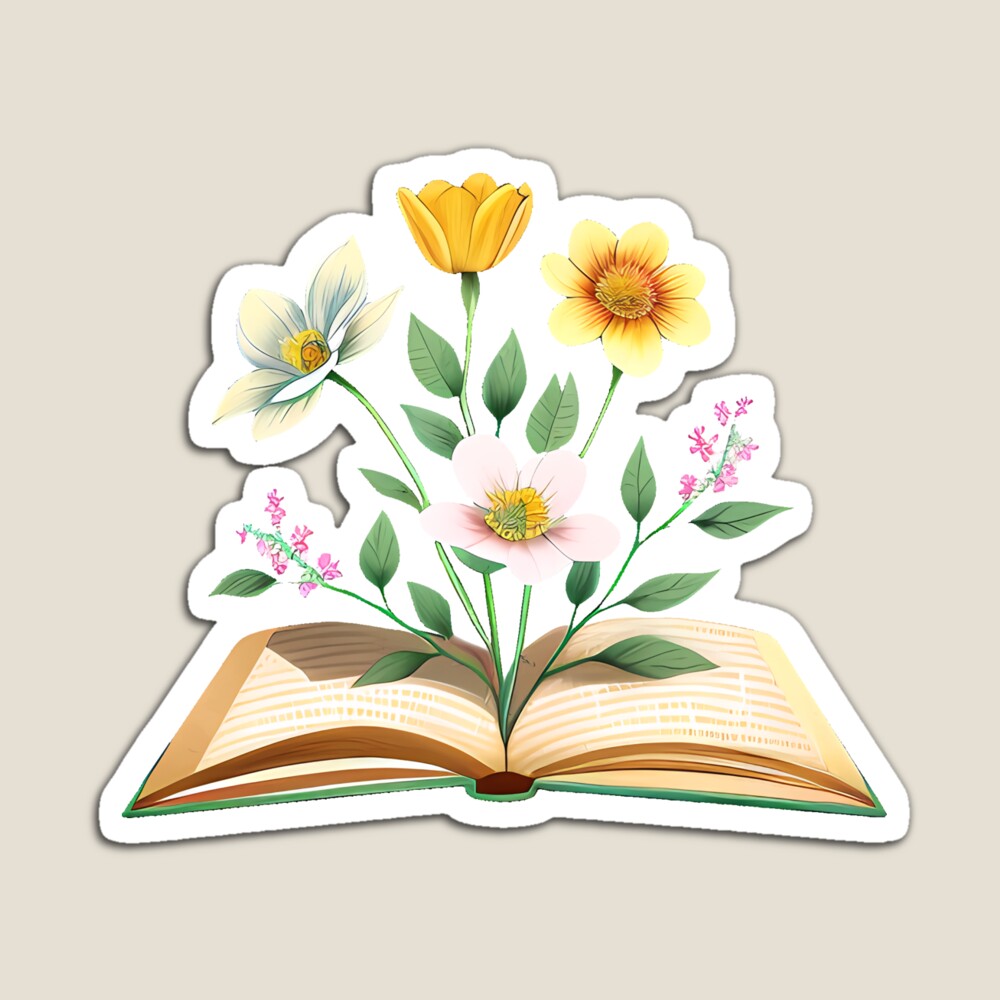 Flowers growing from book  Sticker for Sale by findthetwig