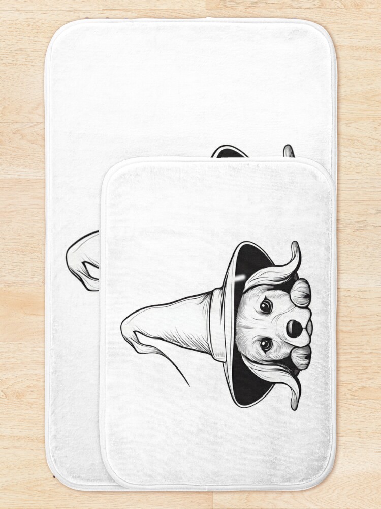 Disover Cute Dog Black white with Witch Hat Line Art  | Bath Mat