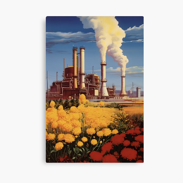 Item preview, Landscape of a Evening Flower Meadow and Factory Chimneys with Emission into the Atmosphere designed and sold by Jew-e.