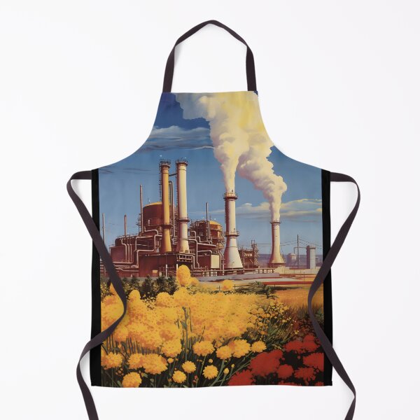 Artikelvorschau, Landschaft einer abendlichen Blumenwiese und Fabrikschornsteinen mit Emission in die Atmosphäre entworfen und verkauft von Je-we.