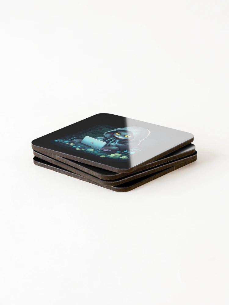 Thumbnail 4 of 5, Coasters (Set of 4), Cat hacker, Programmer coder - developer programming coding designed and sold by Mateusz Majcherek.