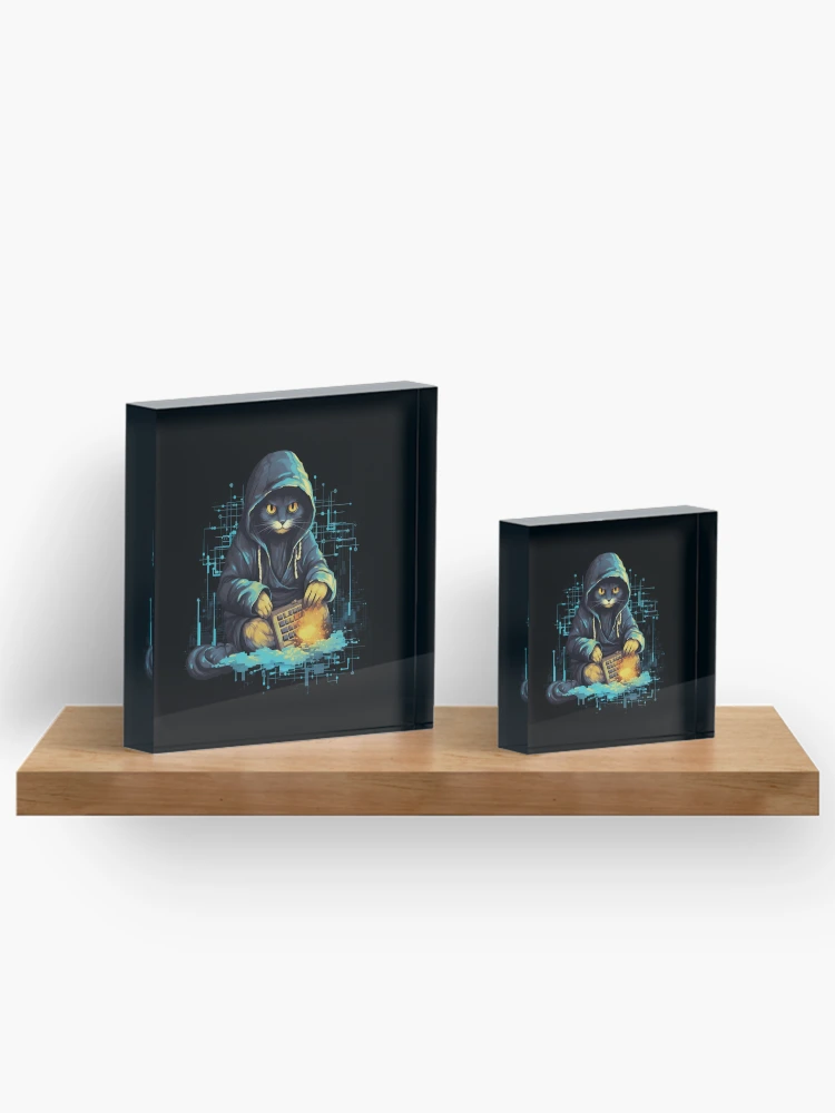 Thumbnail 3 of 5, Acrylic Block, Cat hacker, Programmer coder - developer programming coding designed and sold by Mateusz Majcherek.