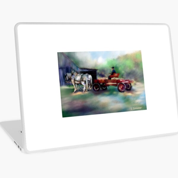Wagon and Horses in Front of Barn Laptop Skin
