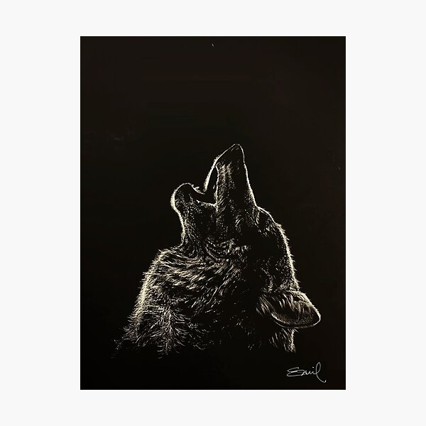 Scratchboard Wolf III | Large Metal Wall Art Print | Great Big Canvas