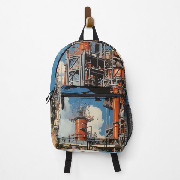 Item preview, Landscape of Factory Chimneys with Emission into the Atmosphere and Clear Blue Sky, Palms and Nature designed and sold by Je-we.