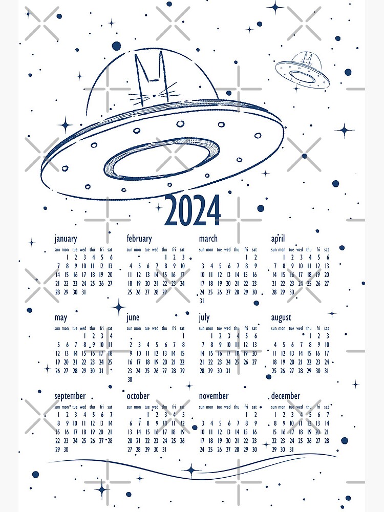 Cat Calendar 2024 - Alien Gus Cat - Lineart Art Board Print for Sale by  Lucia Fontes