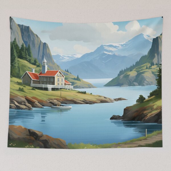Item preview, A Vintage Travel Illustration of Lofoten Islands - Norway designed and sold by GoodOldVintage.