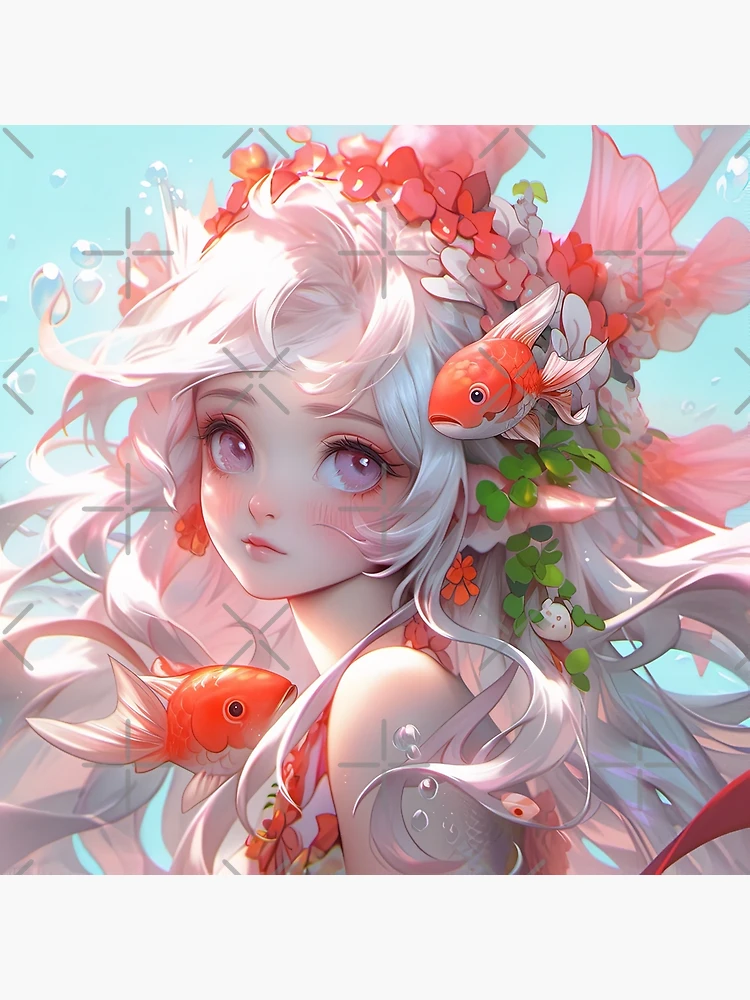 Soft Beatuiful Pink Anime Girl and Fish Art Board Print for Sale by  bubblegoth