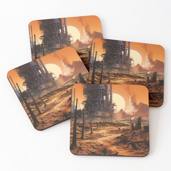 Item preview, Landscape of Rusty Post Apocalyptic Oil Refinery and Emissions, against a Red Sunset designed and sold by Je-we.