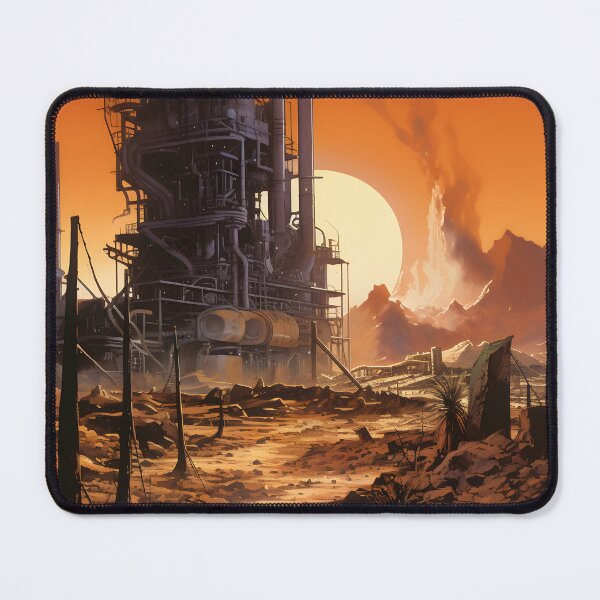 Item preview, Landscape of Rusty Post Apocalyptic Oil Refinery and Emissions, against a Red Sunset designed and sold by Je-we.