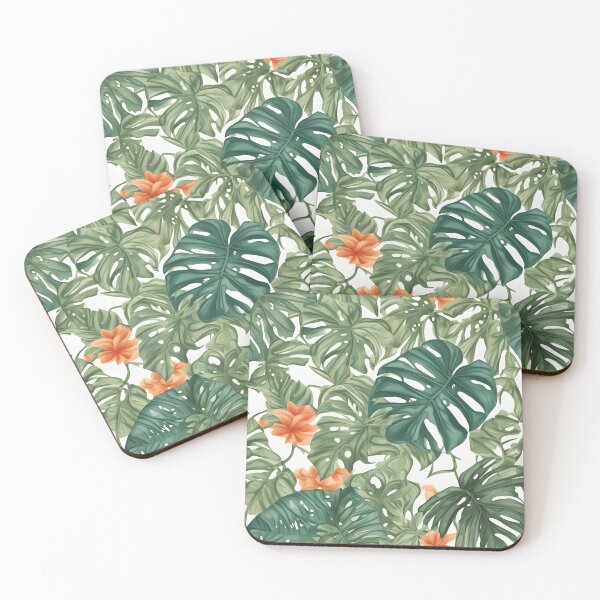 Item preview, Green Red Monstera Leaves Pattern designed and sold by the-cc.