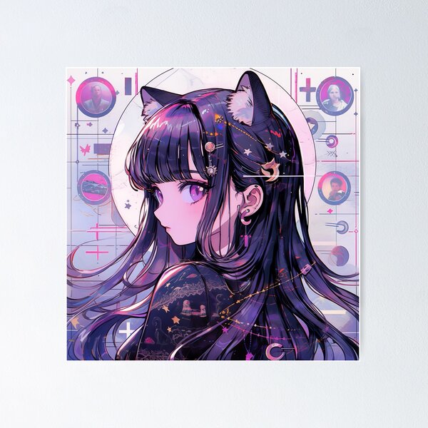 Item preview, Cute Purple Starry Furry Ears Anime Girl designed and sold by bubblegoth.