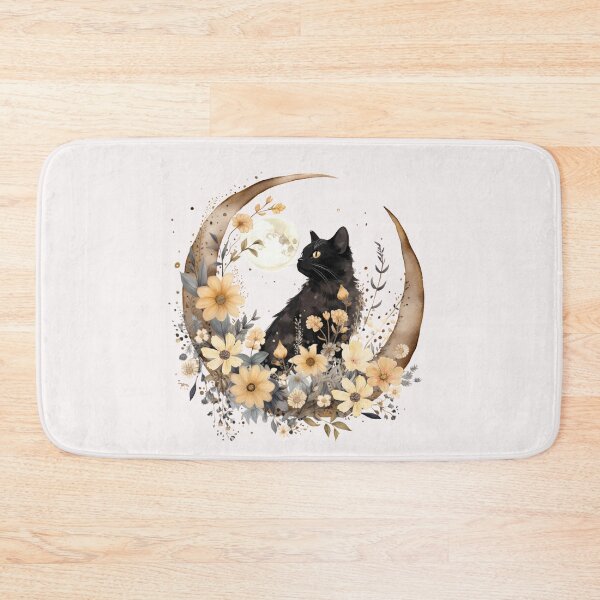 Item preview, Black Cat Floral Moon designed and sold by HappyLifeCreate.