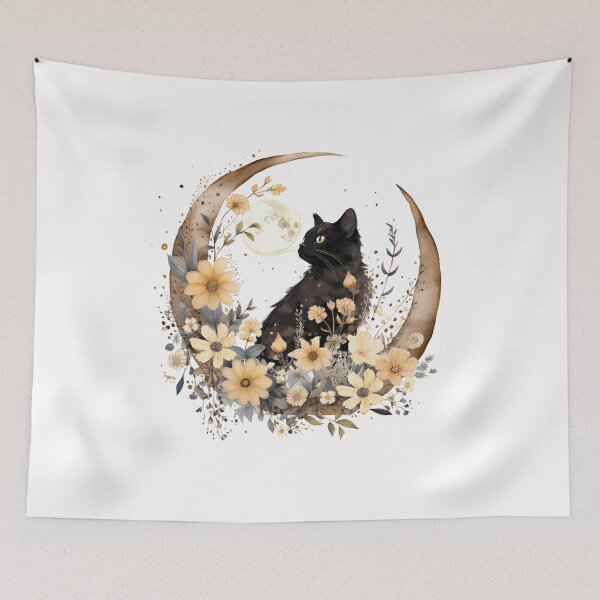 Item preview, Black Cat Floral Moon designed and sold by HappyLifeCreate.