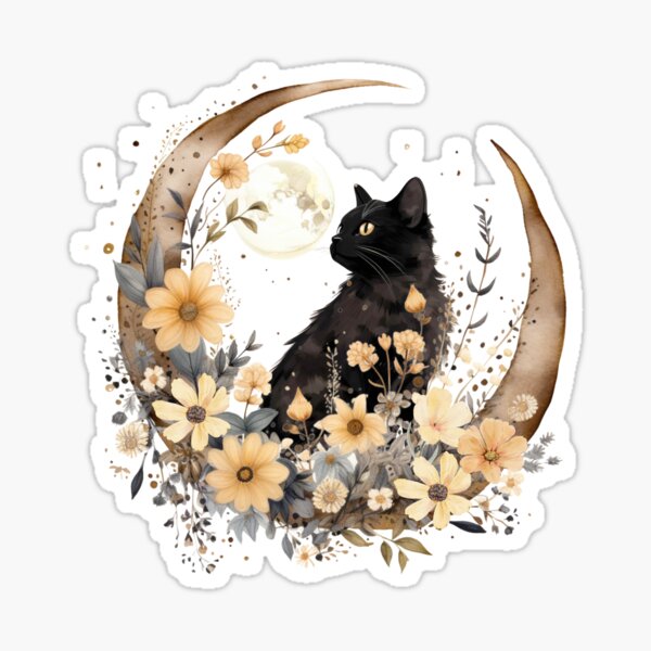 Black cat icon and moon phase' Sticker