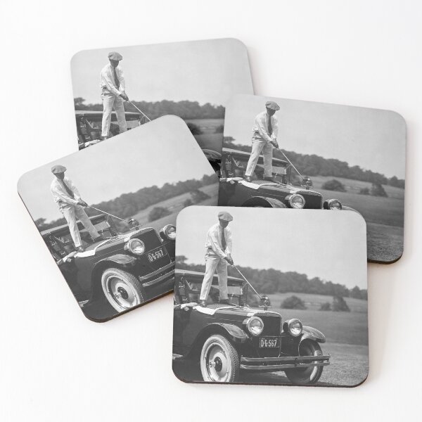 Item preview, Golfer Teeing Off on Top of Car, Black and White, Old Photo, Vintage Golf Art designed and sold by modernretro.