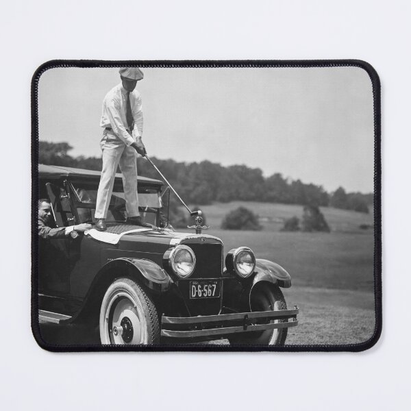 Item preview, Golfer Teeing Off on Top of Car, Black and White, Old Photo, Vintage Golf Art designed and sold by modernretro.