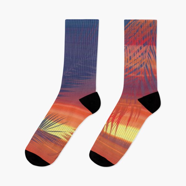 Item preview, Tropical palm leaves on sunset background summer print designed and sold by likapix.