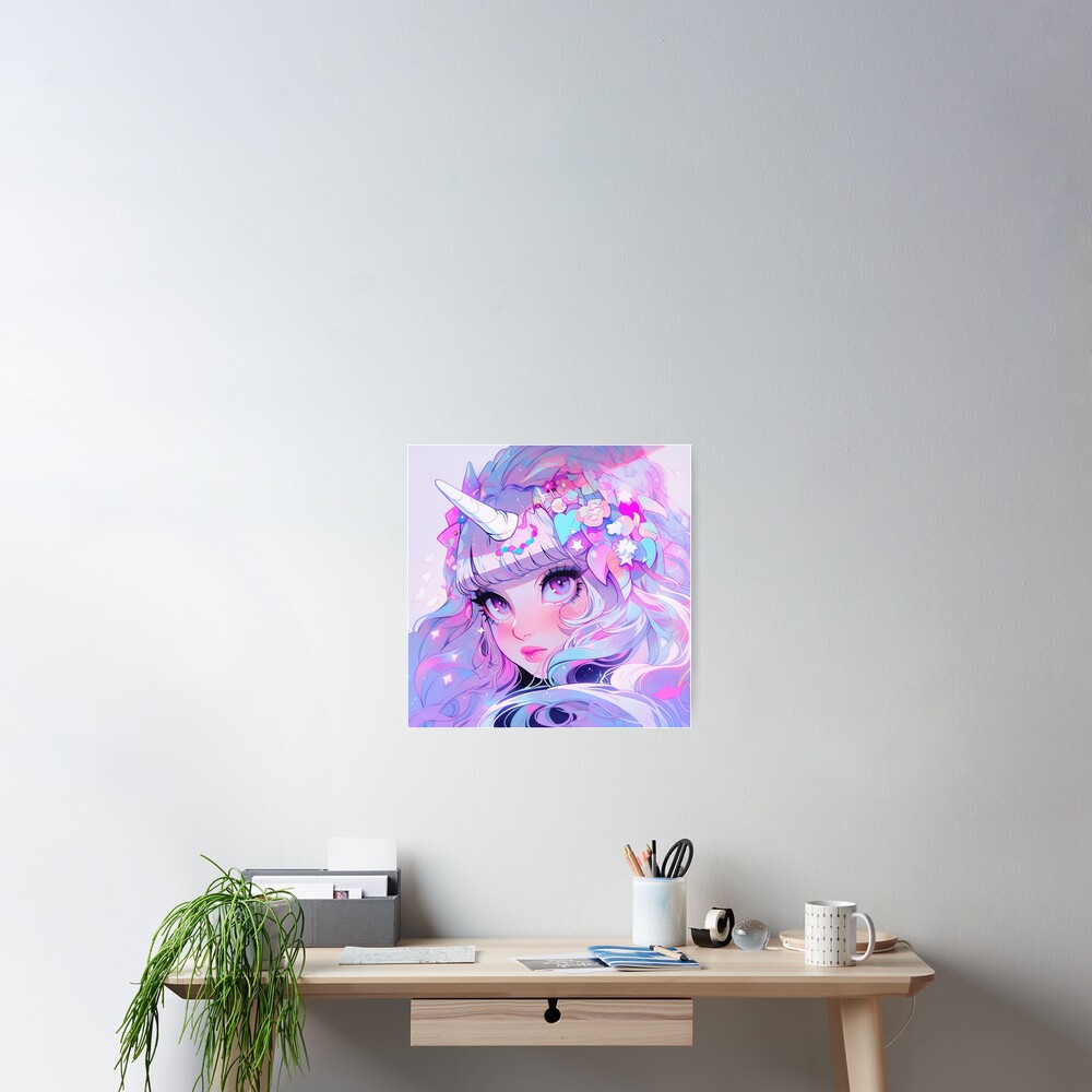 Adorable Pink Purple Floral Unicorn Anime Girl