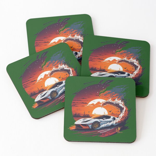 Item preview, White Sports Car Driving on the Sunset (Dark Green) designed and sold by AmaziaCo.