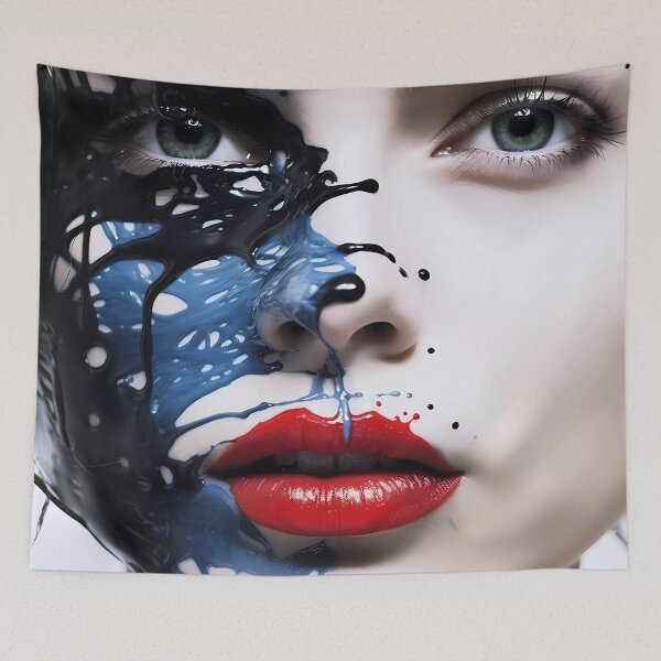 Item preview, elegant woman's face is half-painted with black and blue paint designed and sold by Turnzart.