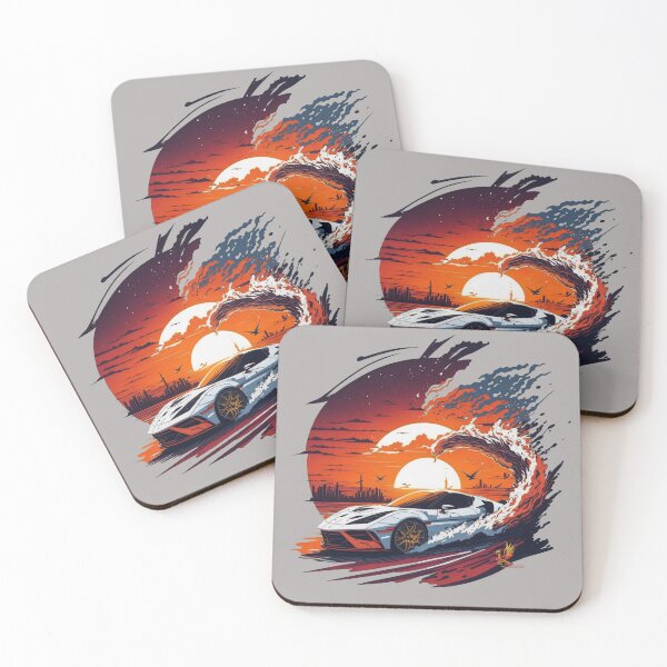 Item preview, White Sports Car Driving on the Sunset (Grey) designed and sold by AmaziaCo.