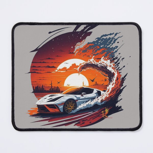 Item preview, White Sports Car Driving on the Sunset (Grey) designed and sold by AmaziaCo.