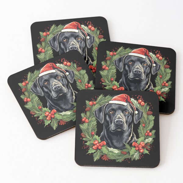 Item preview, Black Lab Santa Cute Holiday Labrador Retriever with Santa Hat Red White and Green designed and sold by Vicki Noble Art.